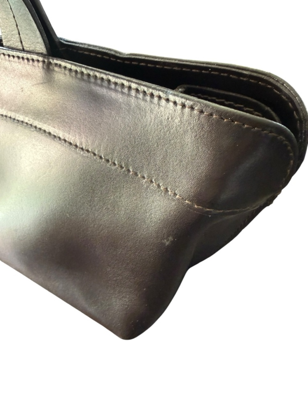 Furla Brown Genuine Leather Satchel Top Handle Bag Italy Silver Tone - Picture 5 of 15
